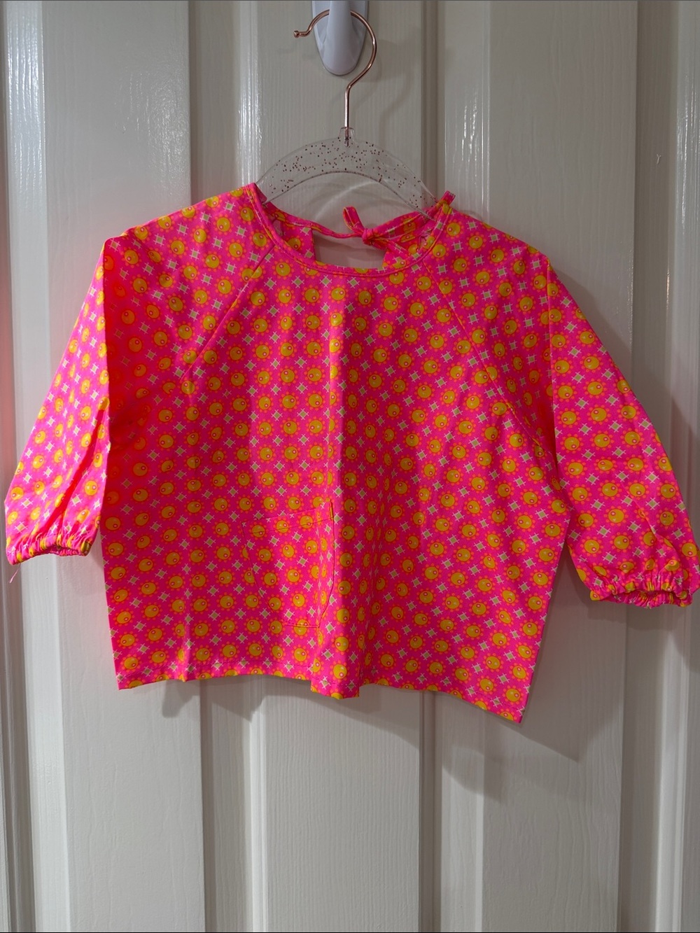 NWT 18 months Neon Pink Floral Long Sleeve Blouse with Back Ties